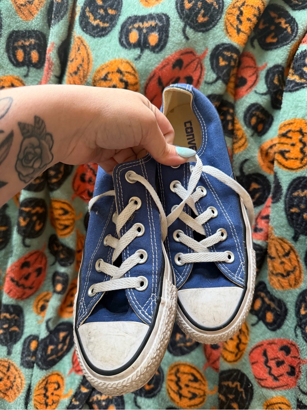 Converse Kids Blue Low Top Canvas Sneakers with White Laces